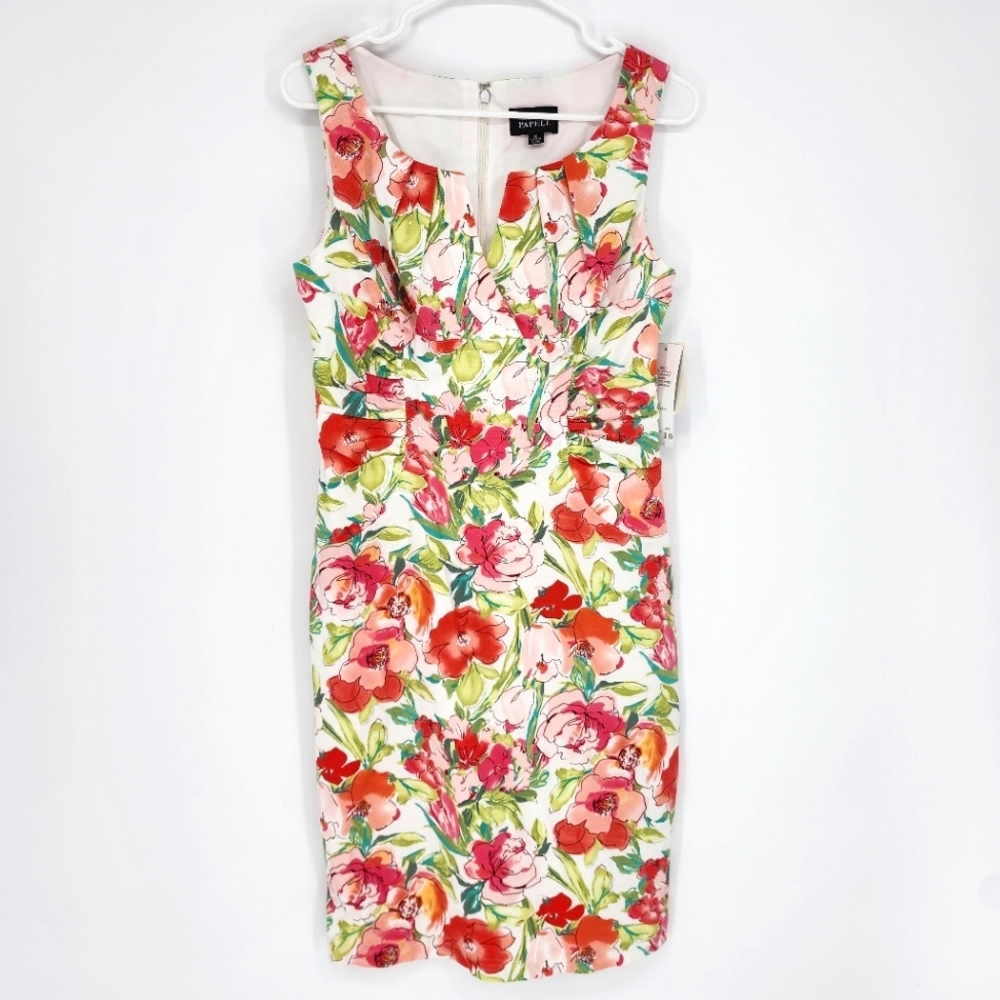 Adrianna Papell NWT Floral Sheath Dress Ruched Back Zip 10